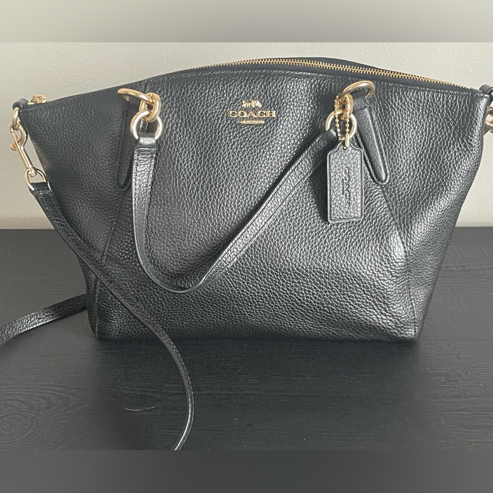 Coach Kelsey Satchel Black Leather Bag with Gold Accents Cross body - Picture 2 of 8